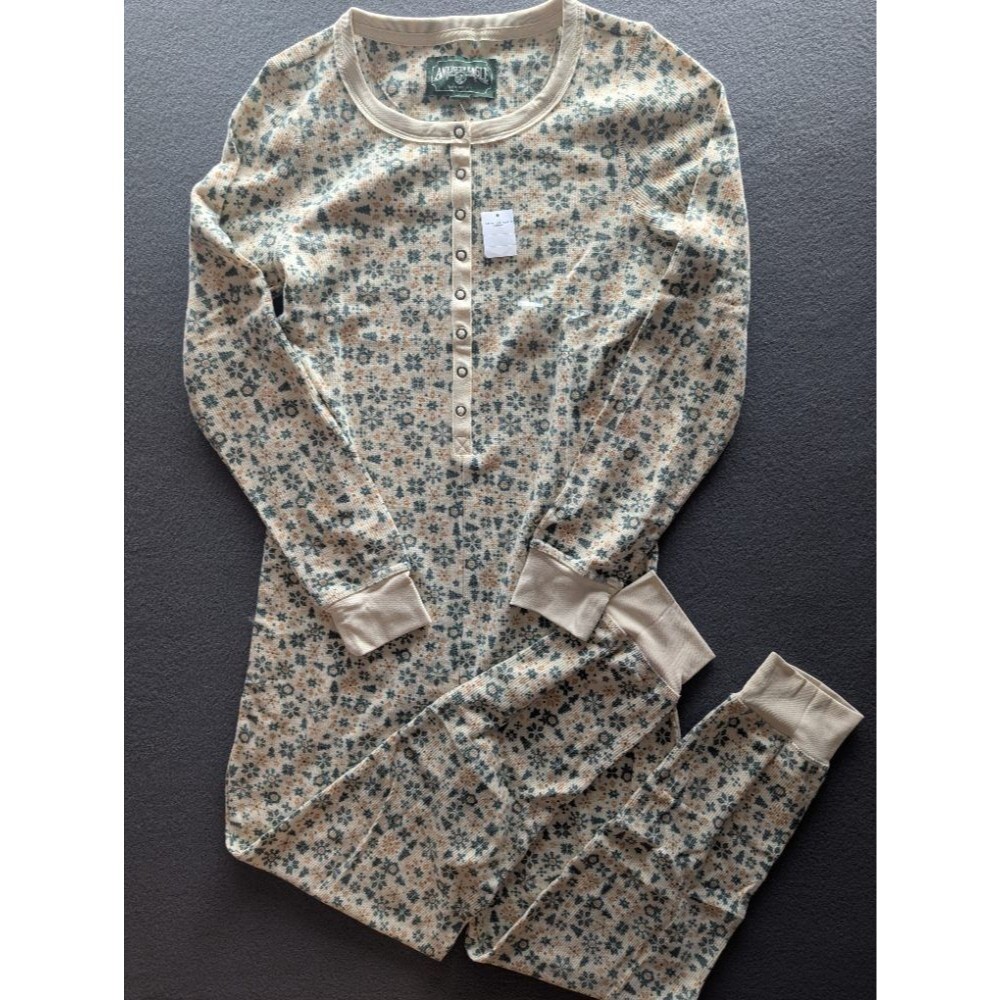 NWT American Eagle Outfitters Thermal Union Suit Pajamas Snowflake Print W Large